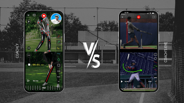 Compares the two different video analysis editors, with Coachly on the left and Coach’s Eye on the right.