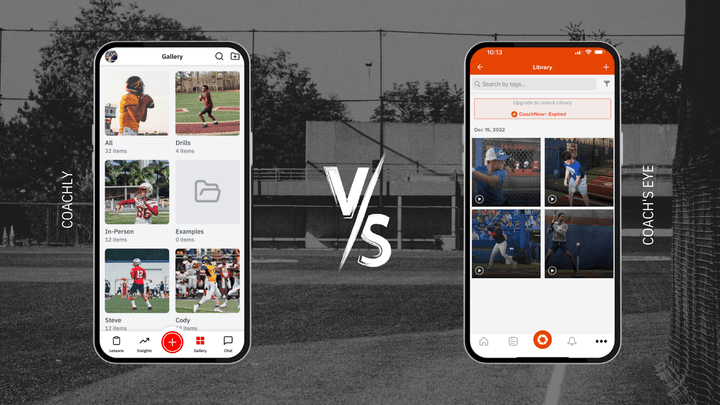 Compares the two different Gallery designs, with Coachly on the left and Coach’s Eye on the right. Note: Coachly also has a view that shows each video’s specific upload date in your Gallery.